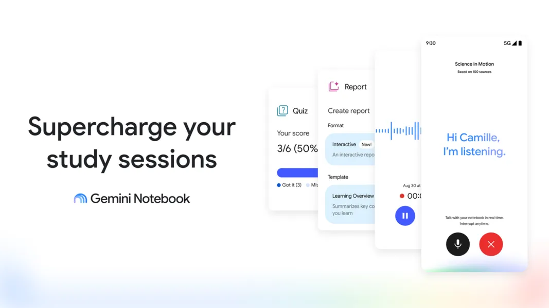 Gemini Notebook adds real-time voice, audio capture, and interactive study tools
