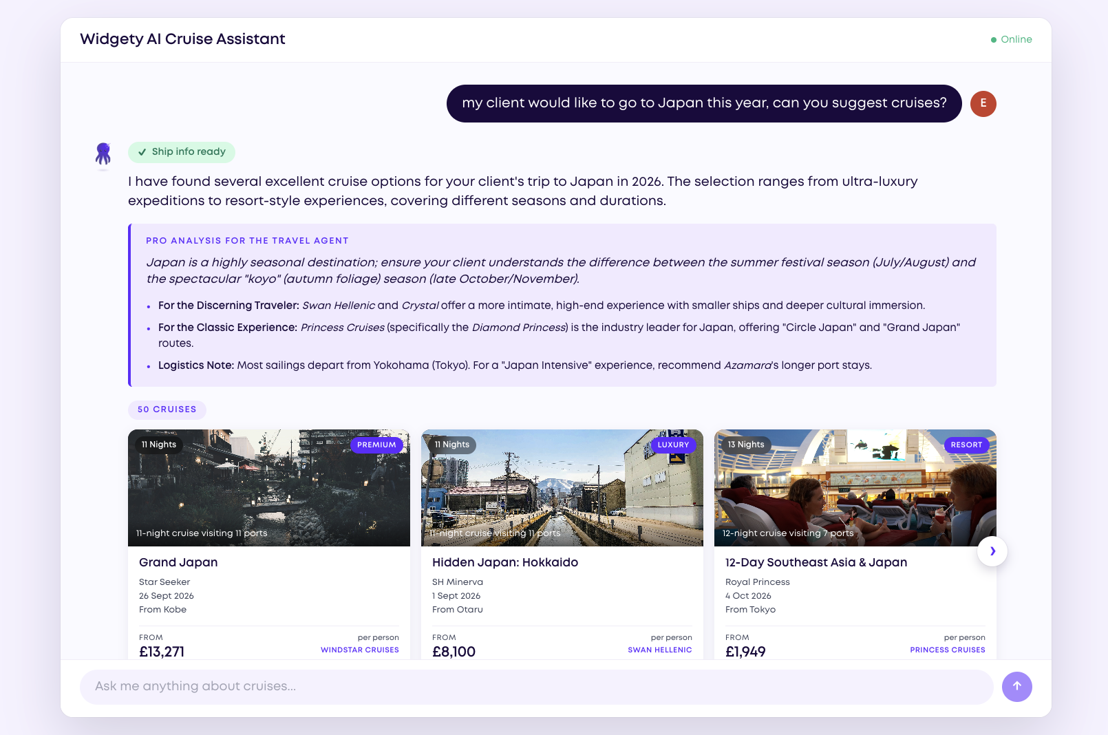 Widgety AI Cruise Assistant