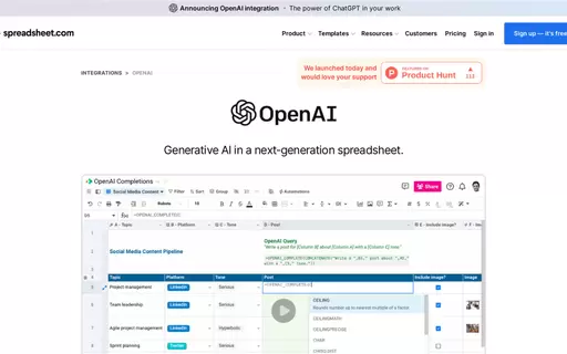 OpenAI in Spreadsheet