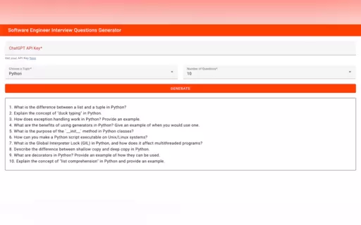 Software Interview Questions Generator